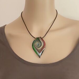 Handblown ART GLASS 
Leaf Pendant Swirled Gold Shimmer